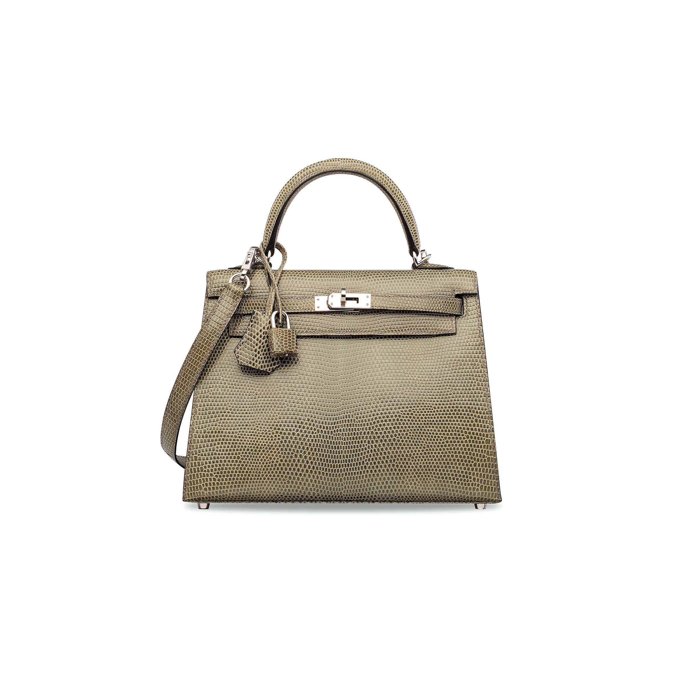 H**mes master a shiny lizard kelly 25 grey hemp rope with silver buckle (25*17*7cm)